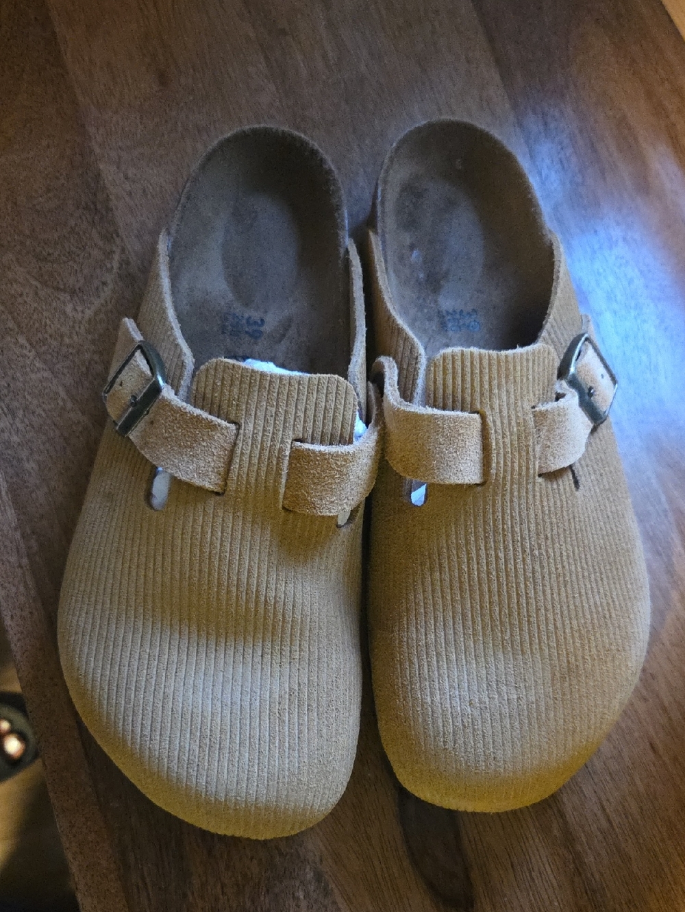 Kids Suede Buckle Slip-On Clogs in Tan
